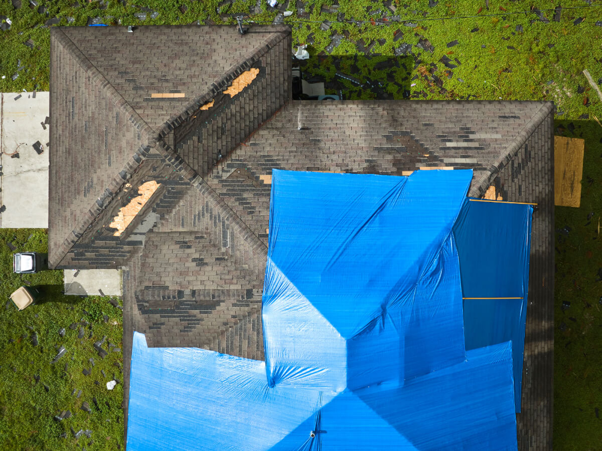 Roof Tarp on Damaged Roof in Frisco Texas