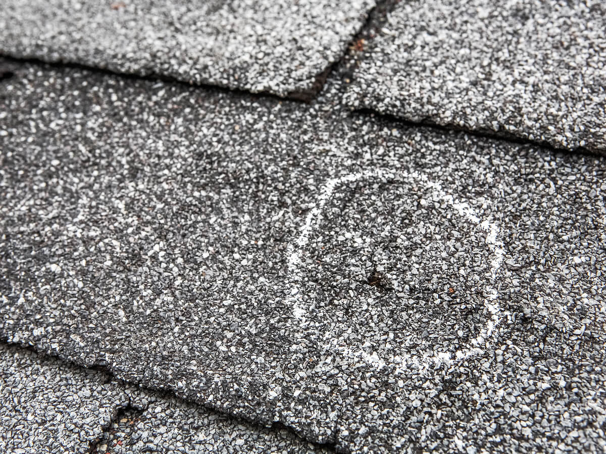 Asphalt Shingle with Hail Damage on Roof in Frisco Texas